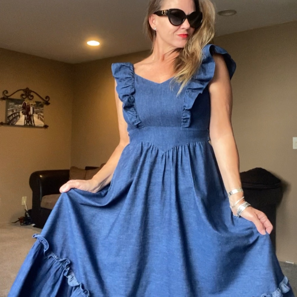 Vintage Gunne Sax ruffle prairie denim dress - Picture 15 of 16